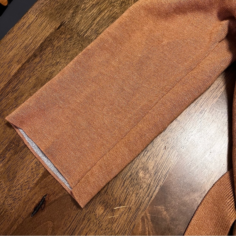 Anthropologie Moth Rizzo Belted Camel Wrap Cardigan S Sweater Tan Brown Office - Picture 10 of 13